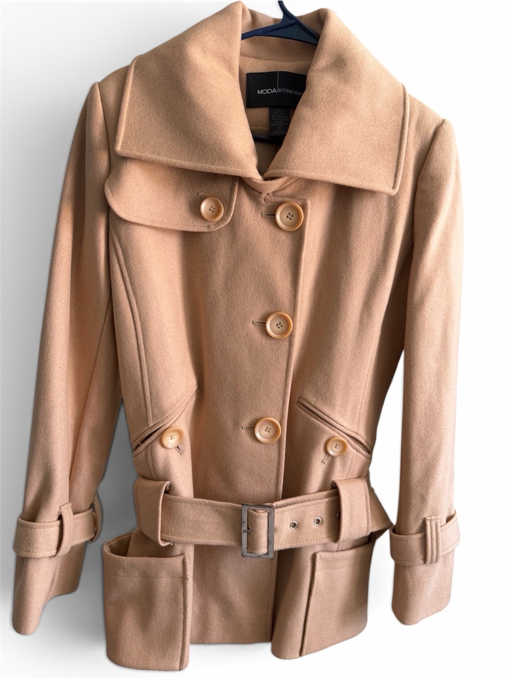 Camel Wool Military Peacoat Fall Winter Coat M Y2K Belted Quiet Luxury Medium